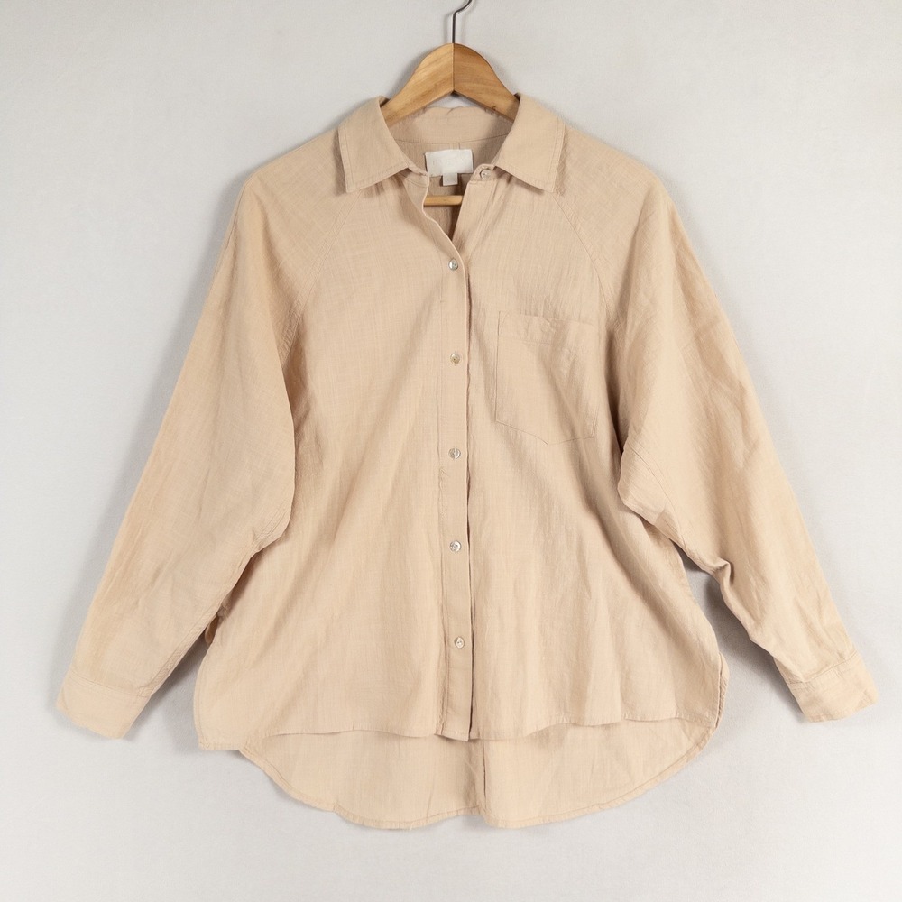 EVERY Shirt Womens XS Beige Button Up Cotton Oversized Boxy Long Sleeve